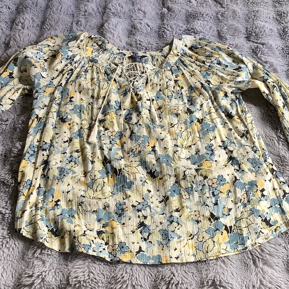 Chaps Yellow and Blue Floral Blouse
